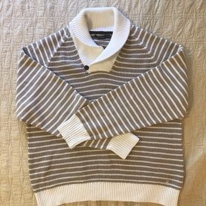 NAUTICA Cotton Beige Striped Ribbed Neck Sweater